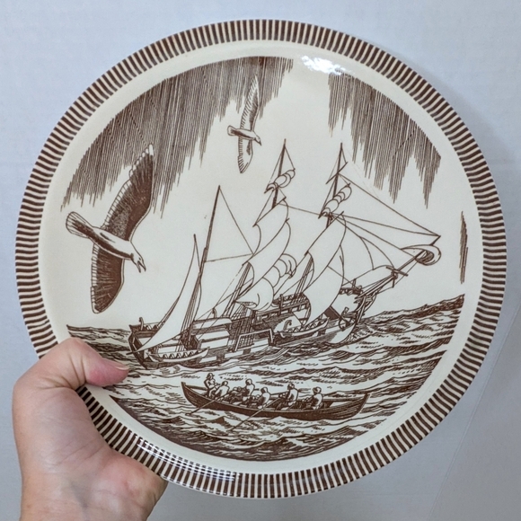 Vintage Vernon Kilns Rockwell Kent Brown Transferware Moby Dick Plate 10.5" - Picture 9 of 9